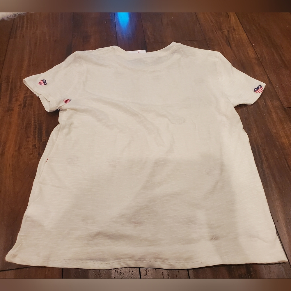 NWT Lucky Brand White Heart Flag Embroidered Cotton T-Shirt Large - Picture 5 of 9